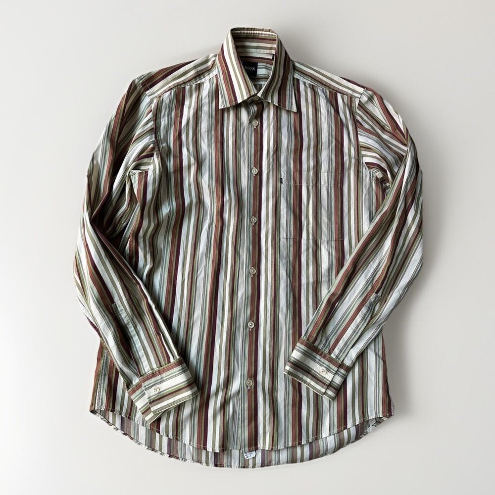 VTG Y2K HUGO BOSS Slim Fit Shirt Men S Long Sleeve Multi-Striped Cotton Classic